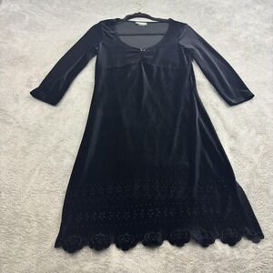 VTG Y2K Velvet Floral Cutout Scallop Hem Mini Dress Womens L Black Witchy Vamp